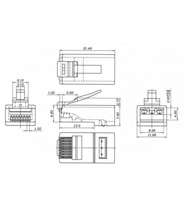 Conector Macho RJ-45 UTP CAT 6A tres piezas (10 u.)