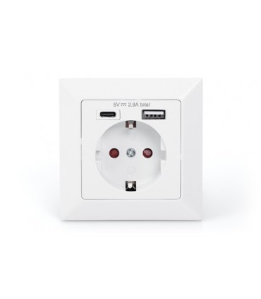 Roseta empotrar Shucko con 1USB C 1USB A 5V 2.8A