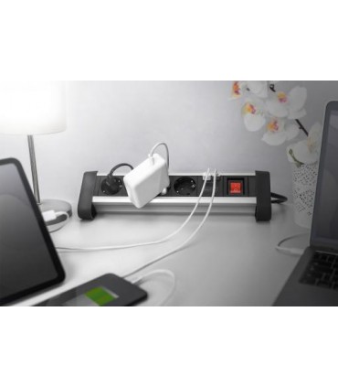 Deskblock Alum. 4 Schukos 2 USB Charge 5V/2A